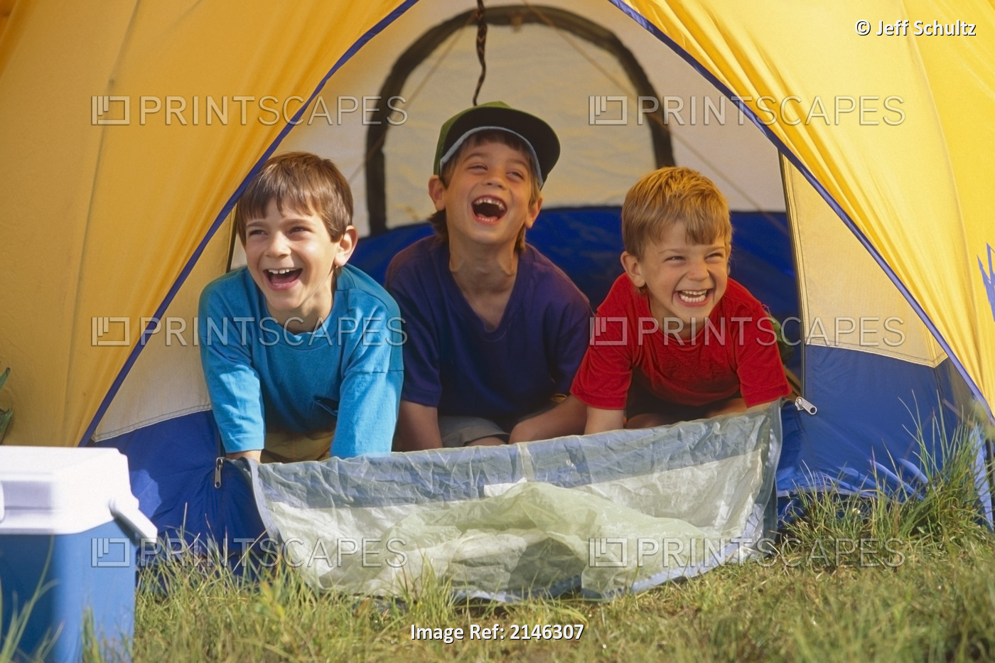Boys In Yellow Tent Smiling Ak Southcentral Summer Portrait