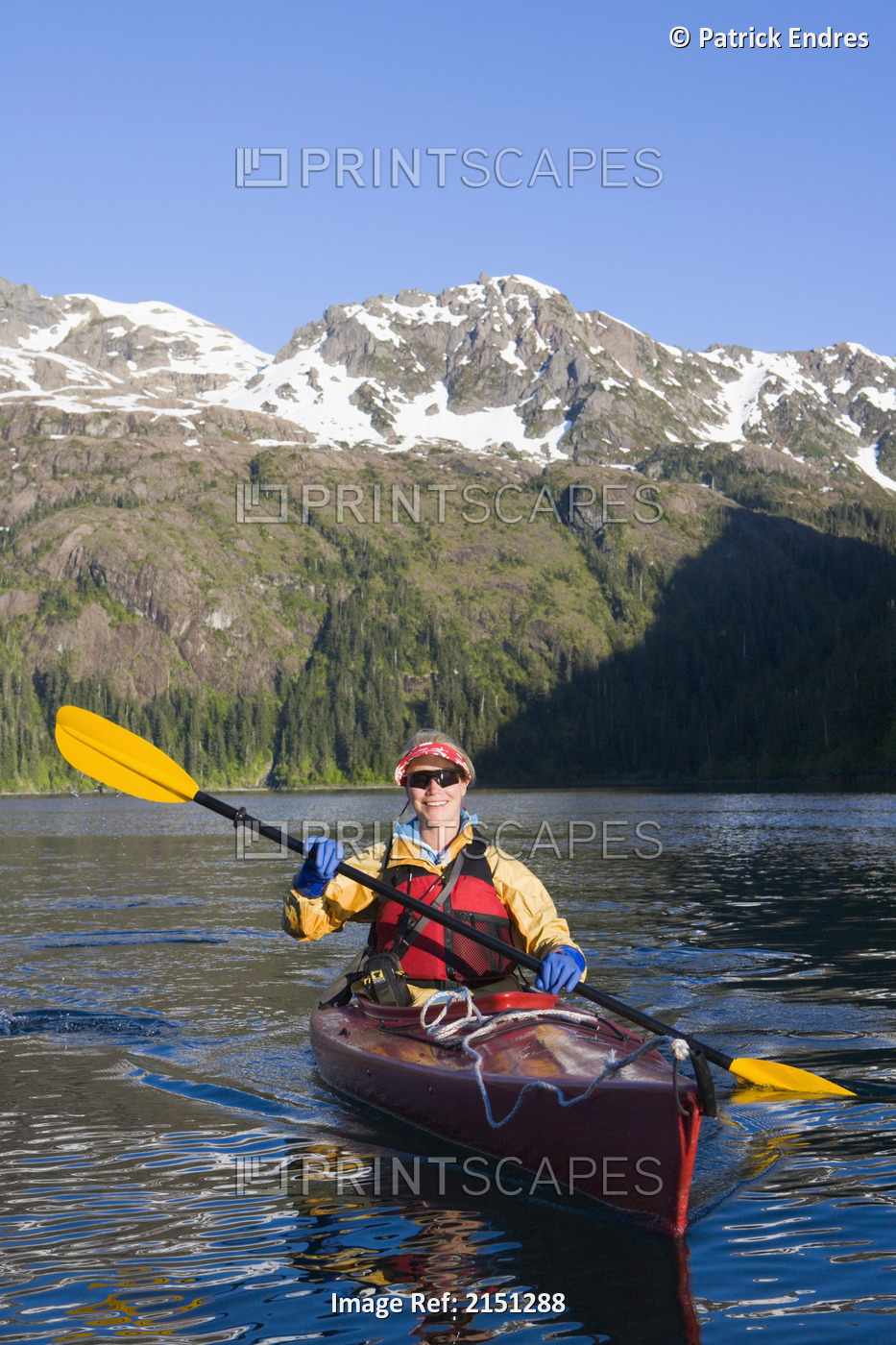 Woman Sea Kayaking In Copper Bay Near Knight Isl Prince William Sound Alaska ...