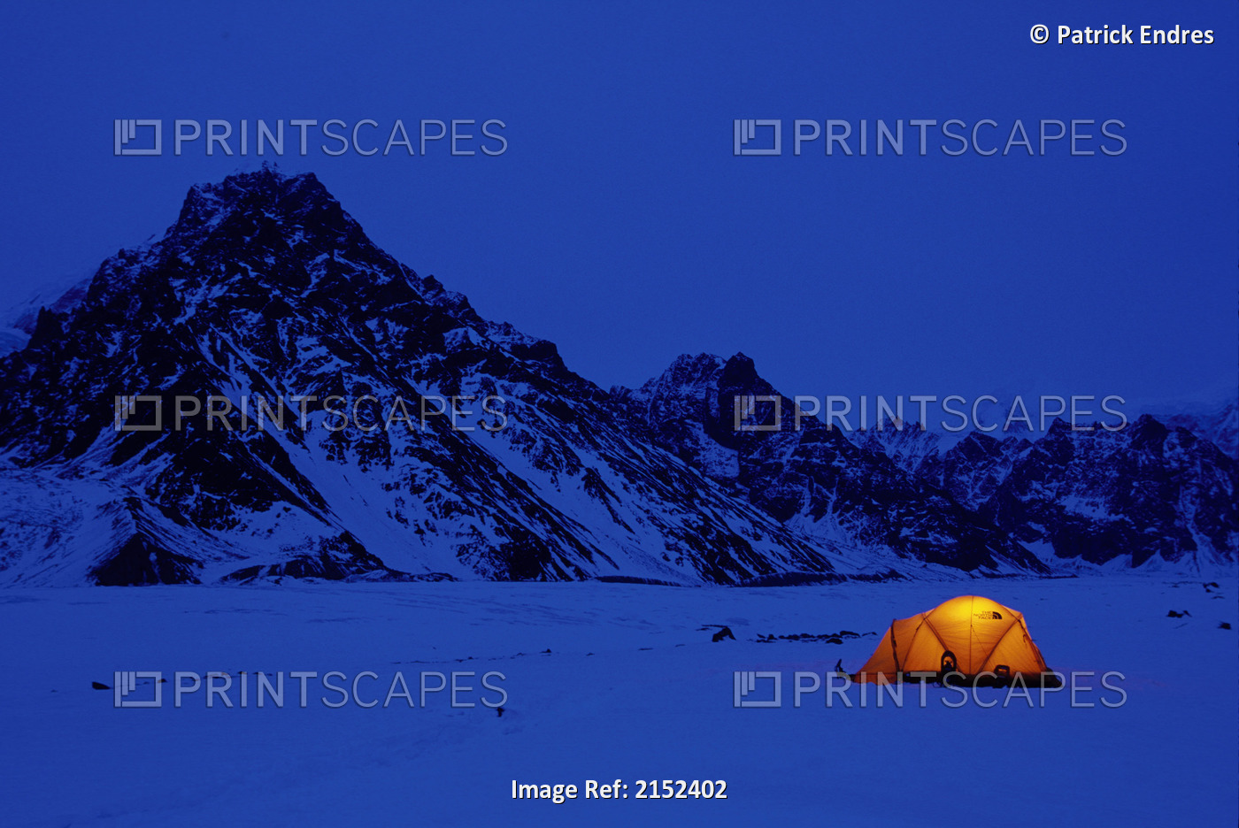 Lit Tent On Twaharpies Glacier Wrangell St-Elias Np