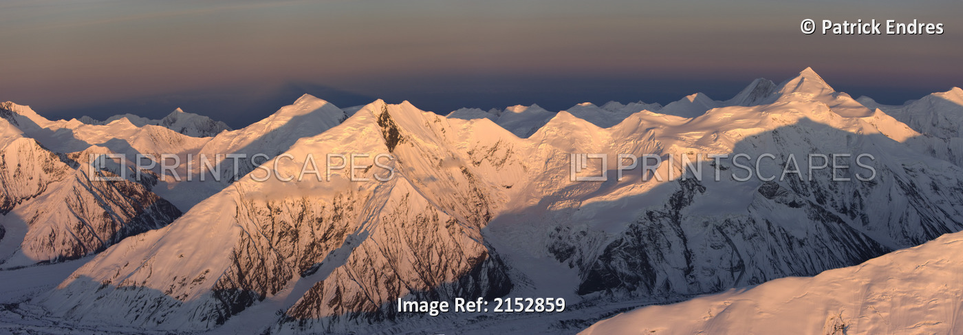 Panorama Of The Alaska Range Mountains. Mount Silverthrone (Right) And Mount ...