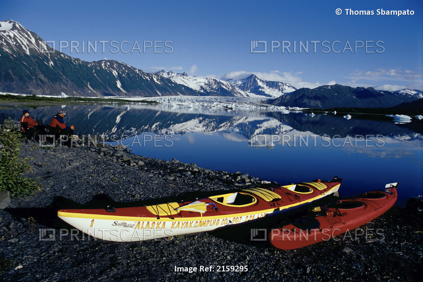 Kayaks On Beach W/Bear Glacier In Background Kp Ak