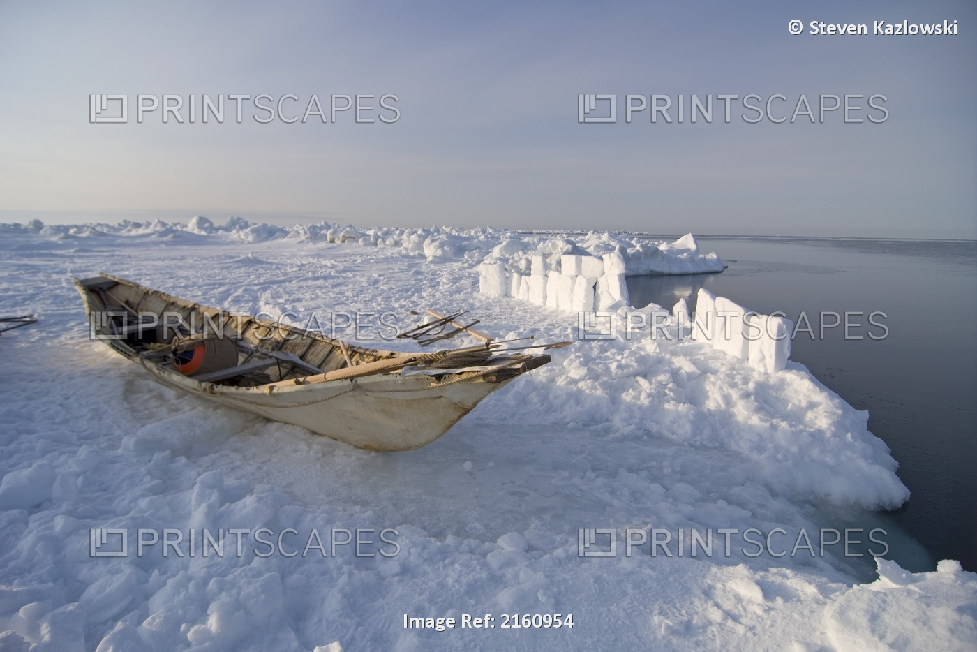Inupiaq Seal Skin Boat Called An Umiak Sits On The Pack Ice On The Chukchi Sea ...