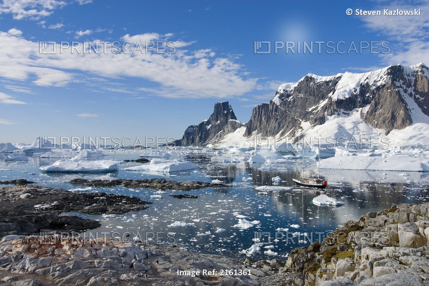 Sailboat Off An Adelie Penguin Colony On The Berthelot Islands In Collins Bay ...
