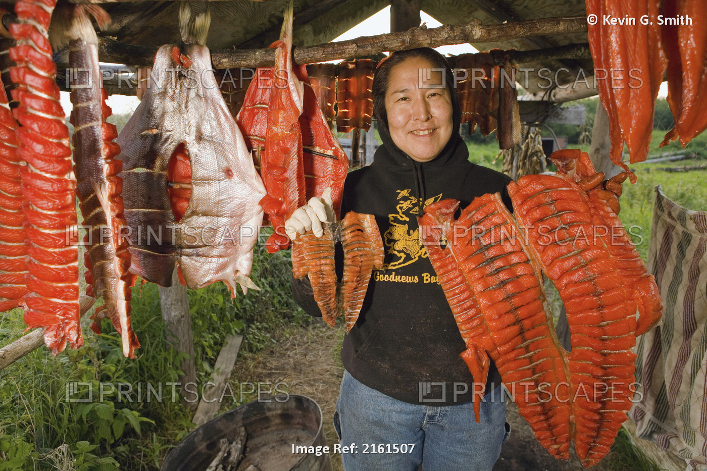 Native Yupik Eskimo Woman Shows Off Small & Large King Salmon Fillets @ Fish ...