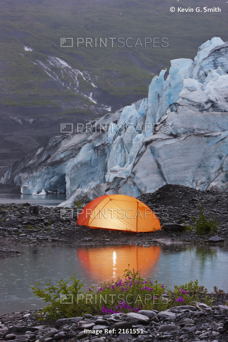 People Tent Camping At The Shoup Glacier Overlook, Shoup Bay State Marine Park, ...