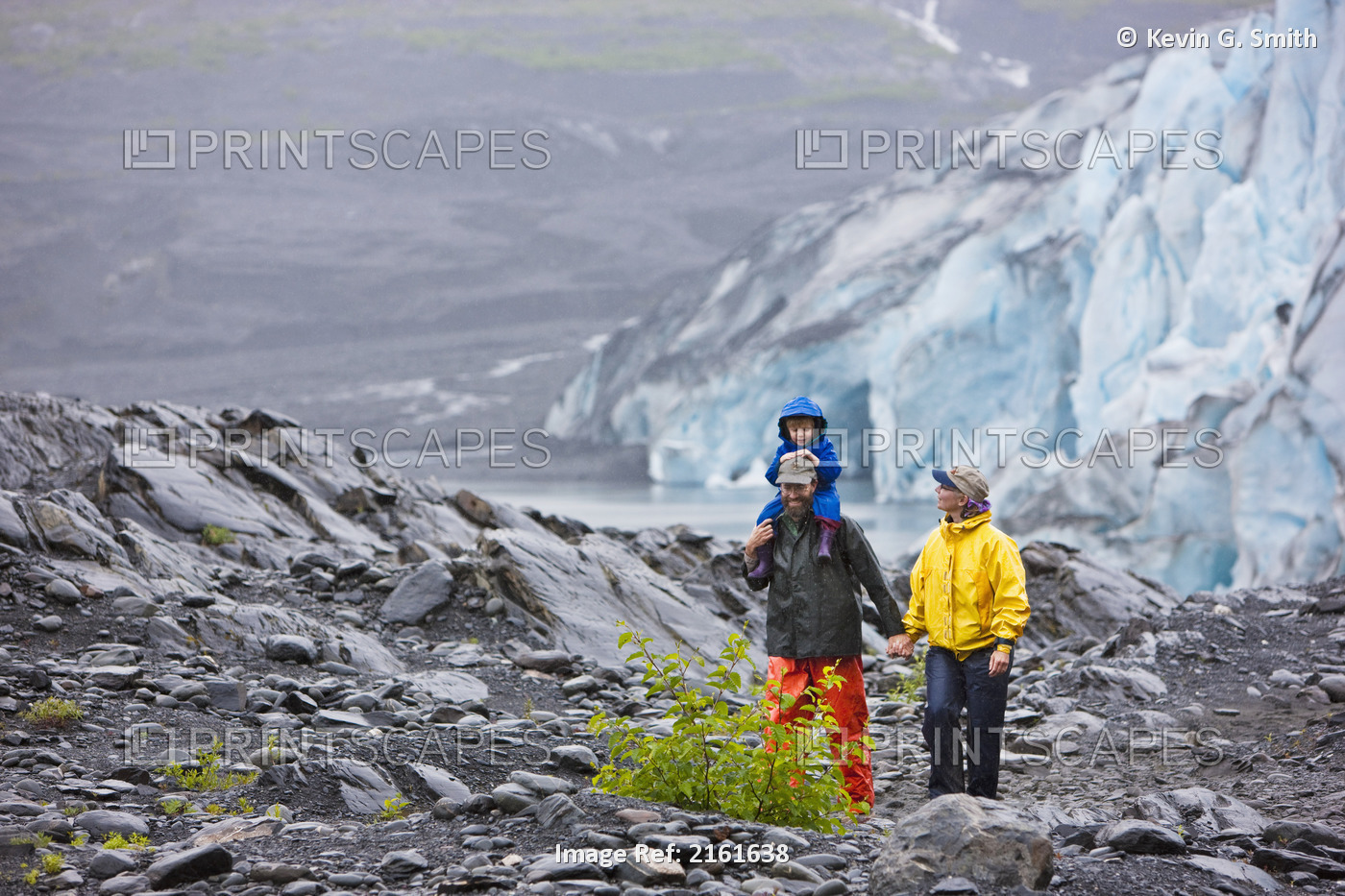 Family Hiking At The Shoup Glacier Overlook, Shoup Bay State Marine Park, ...