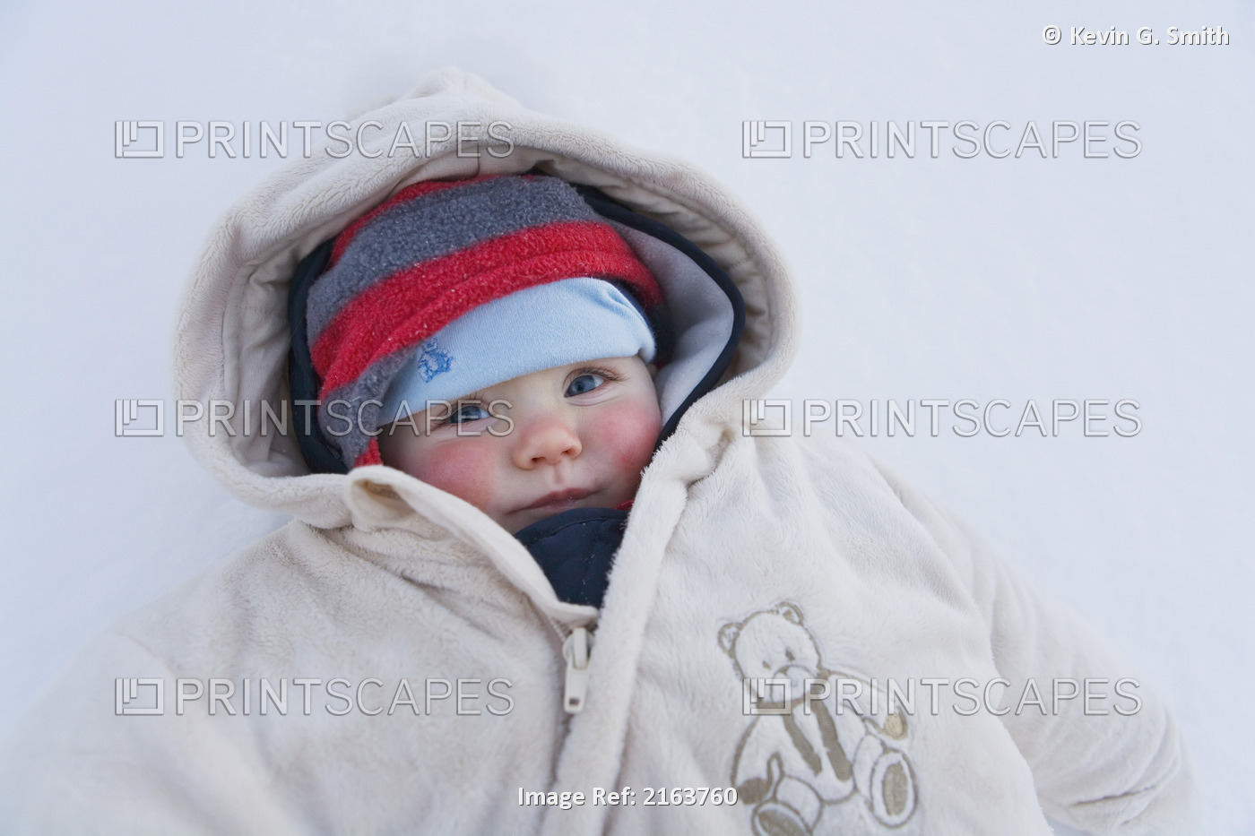 Closeup Portrait Of Infant Girl With Rosy Cheeks Dressed For Cold Weather ...