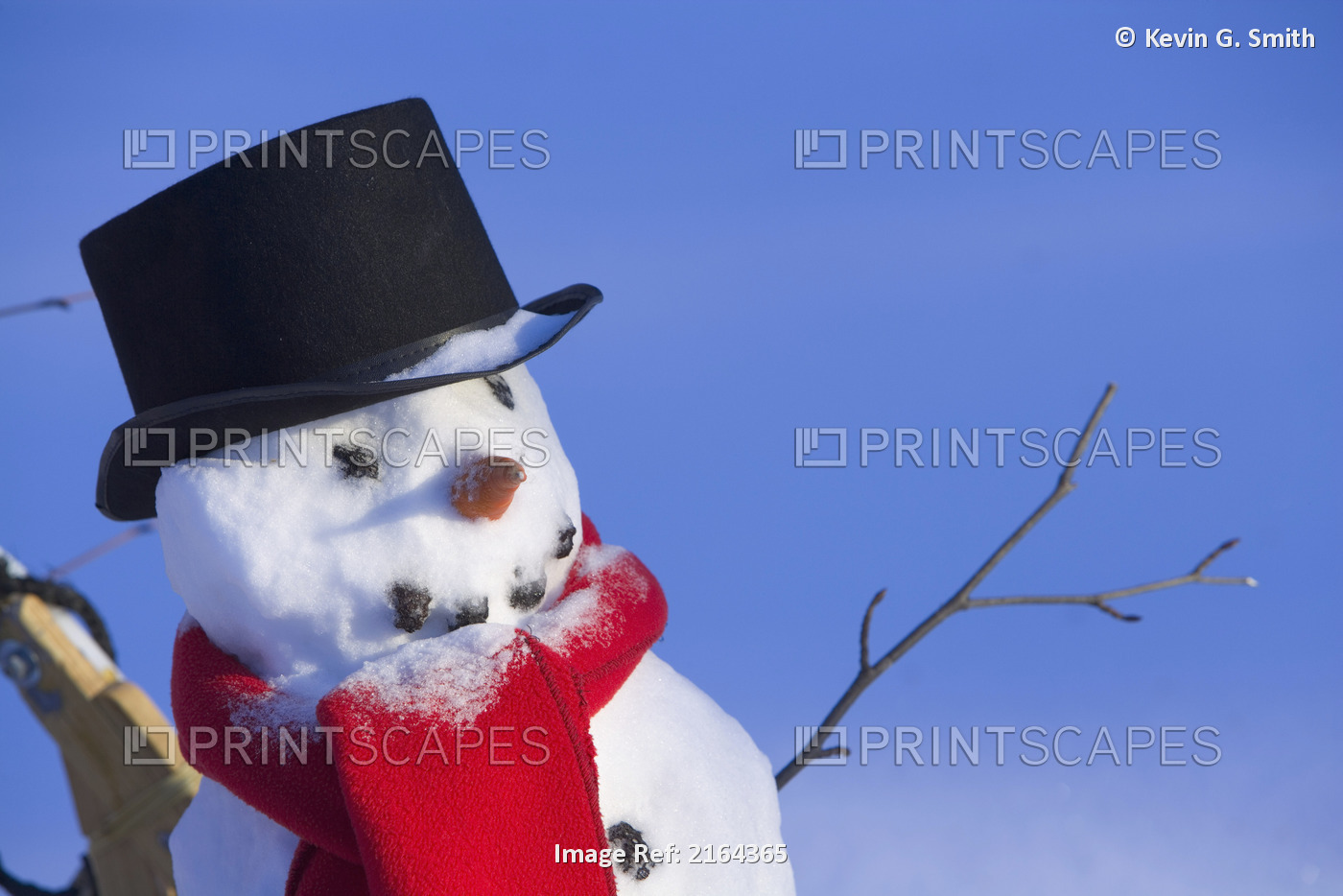 Closeup Of Snowman W/Black Top Hat & Red Scarf Interior Alaska Winter