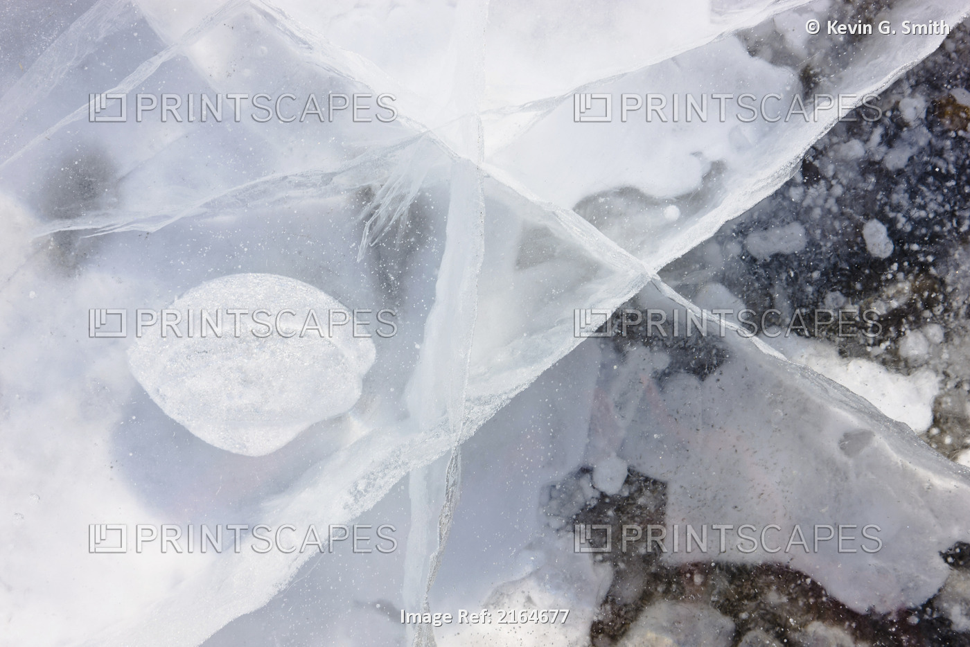 Close Up Of Cracks In The Ice Of Nenana River Near Denali National Park, ...