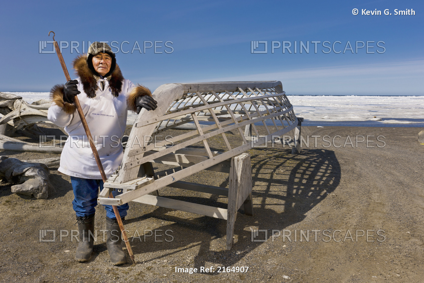 Male Inupiaq Eskimo Hunter Wearing His Eskimo Parka (Atigi), Seal Skin Hat And ...