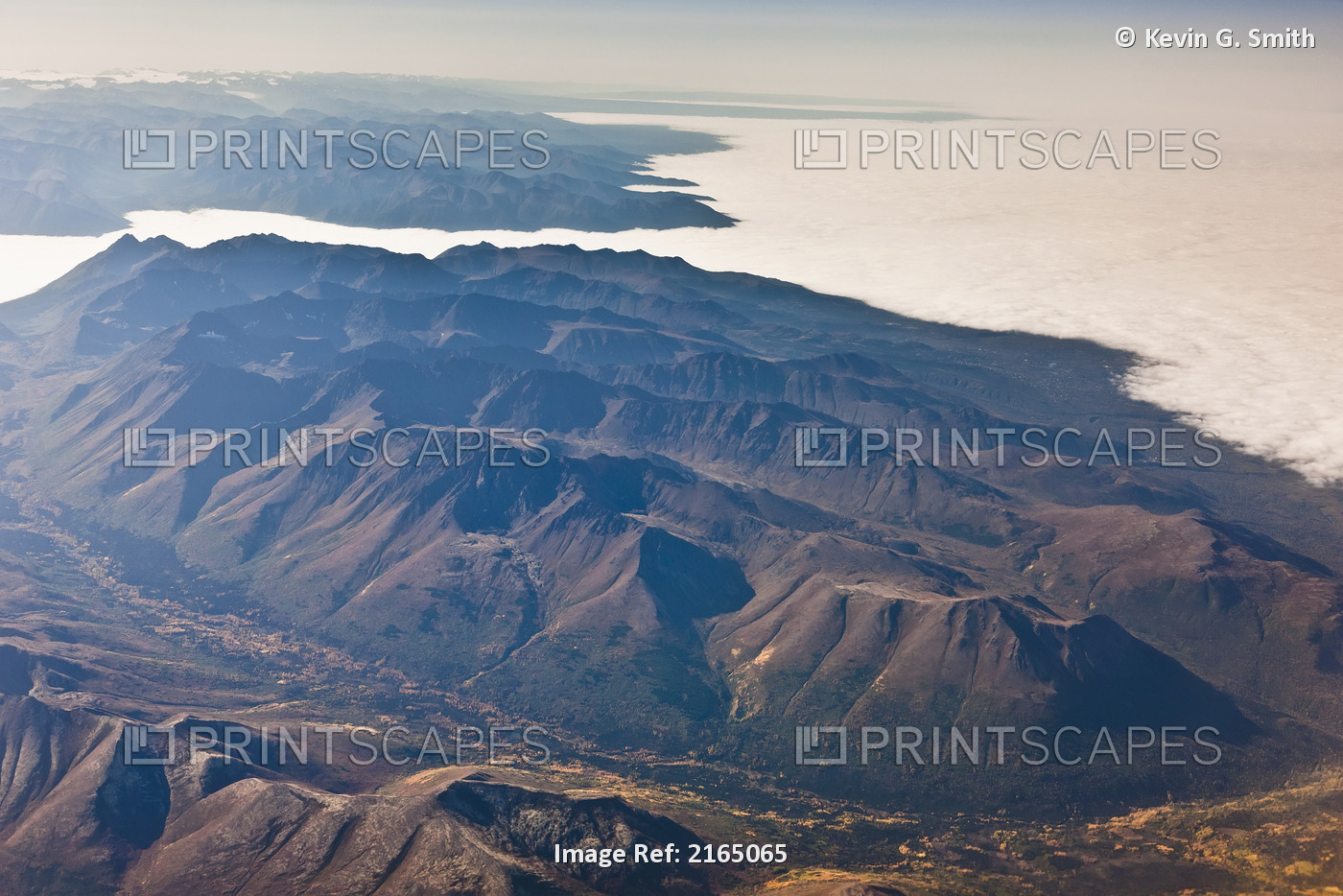 Aerial View Of The Chugach Mountains And Fog Covering Cook Inlet And Turnagain ...