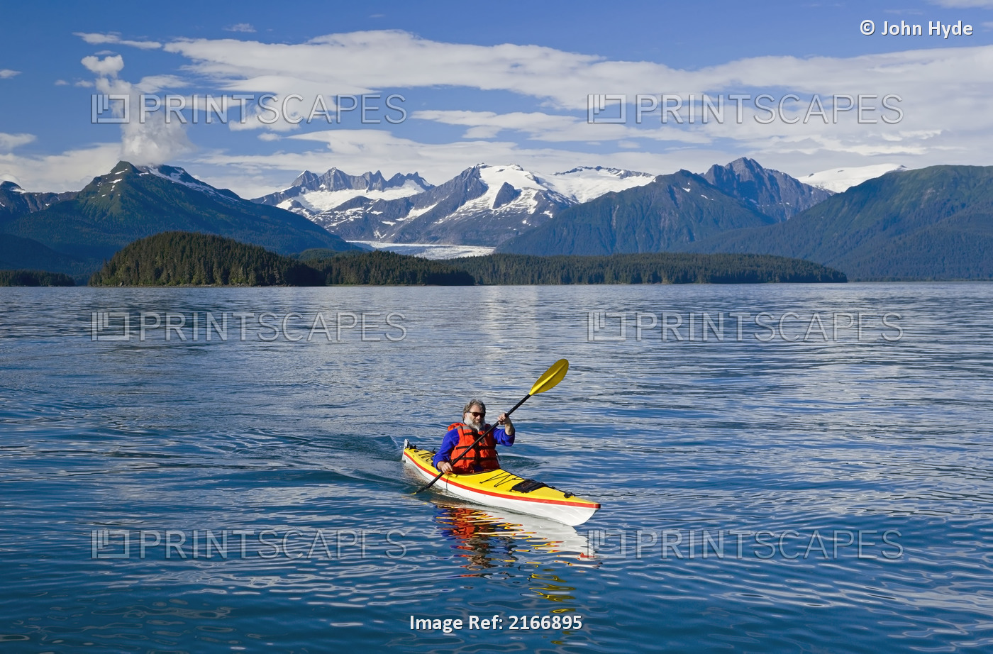 Sea Kayaker In Inside Passage Near Juneau Viewing Mendenhall Glacier Coast Mtns ...