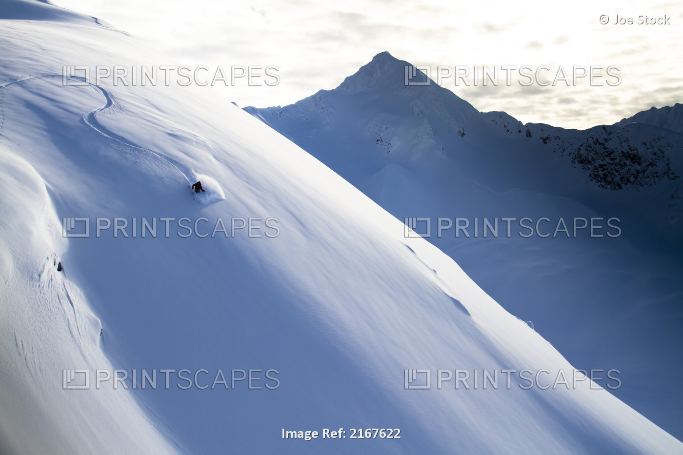 Man Backcountry Skiing In Powder Snow At Wolverine Bowl, Turnagain Pass, Kenai ...
