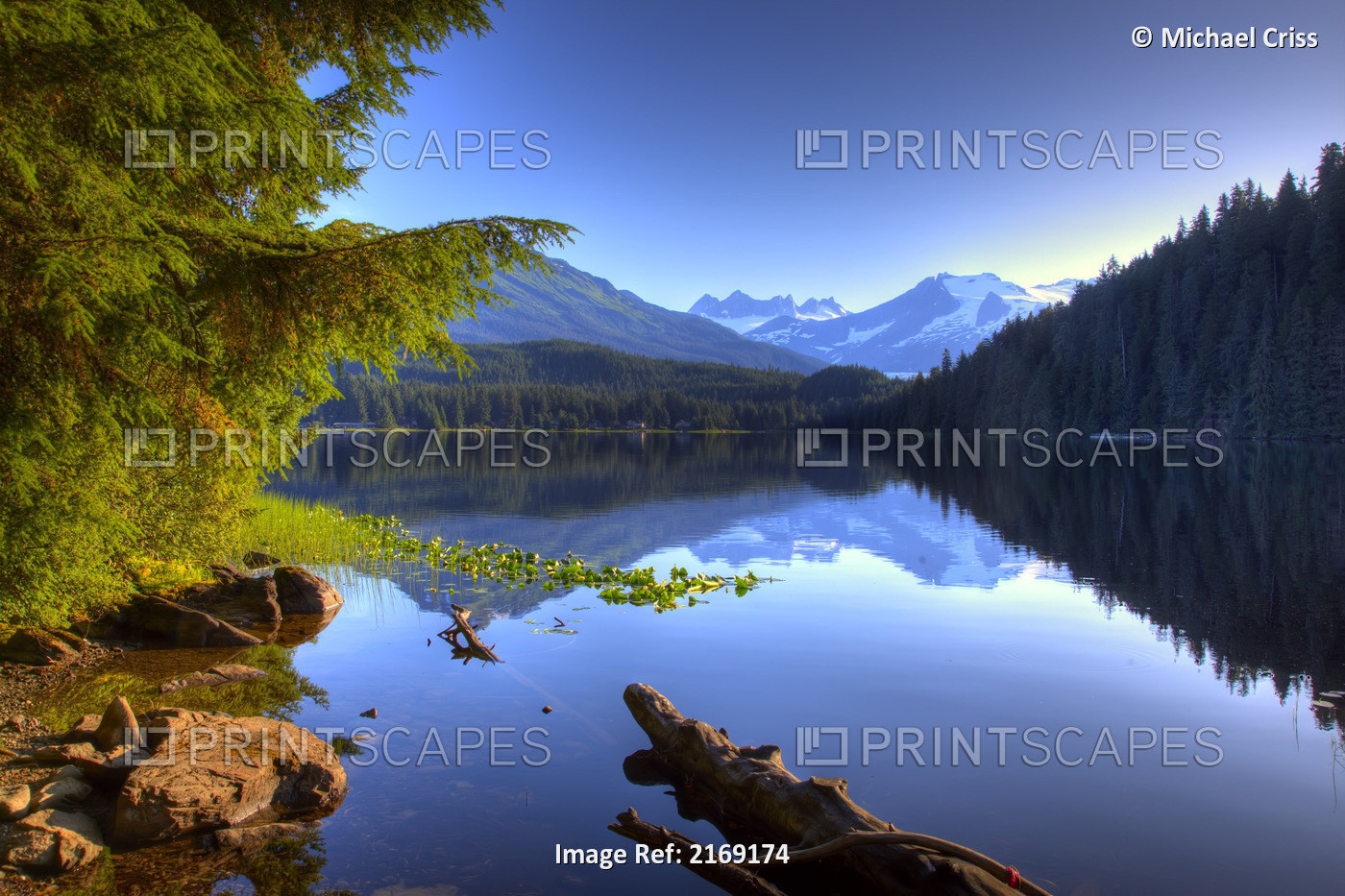 Scenic View Of Mountains Reflecting In A Calm Auke Lake, Juneau, Alaska, Hdr ...