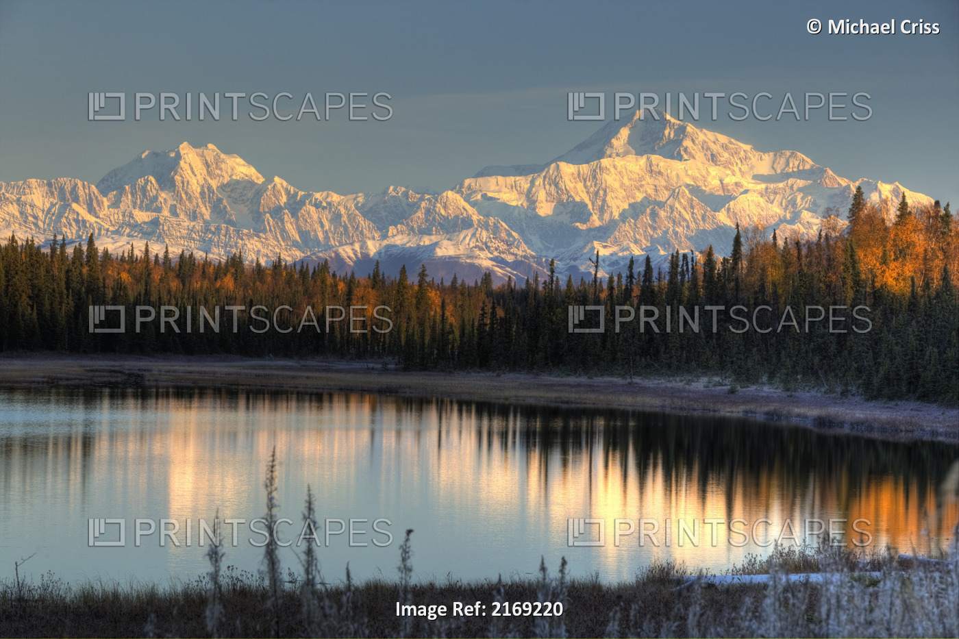 View Of Southside Mount Mckinley And Mount Hunter At Sunrise With Small Lake In ...