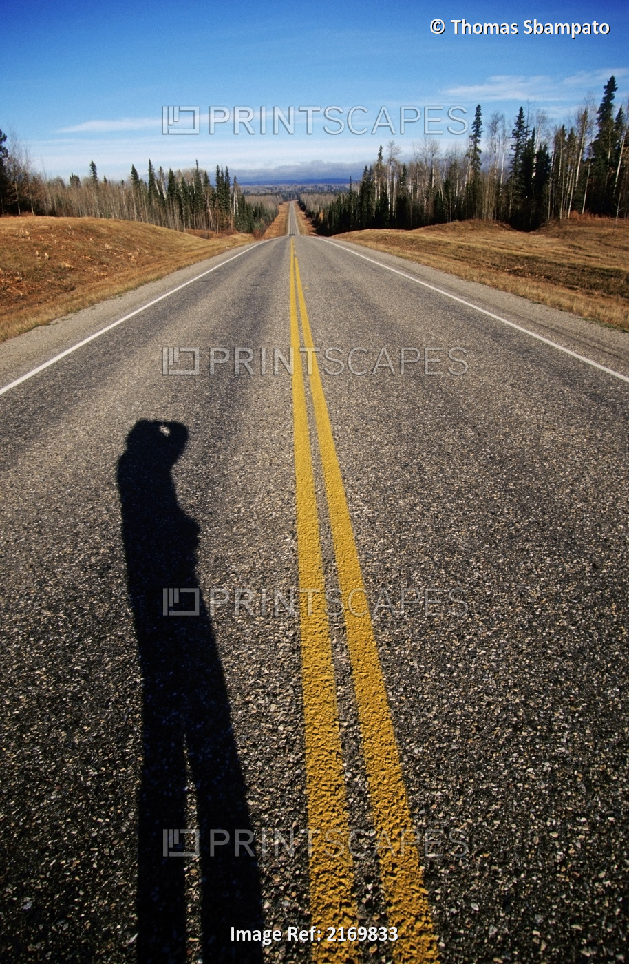Shadow Of Person Taking Picture On Alaska Highway Between Pink Mountain And ...