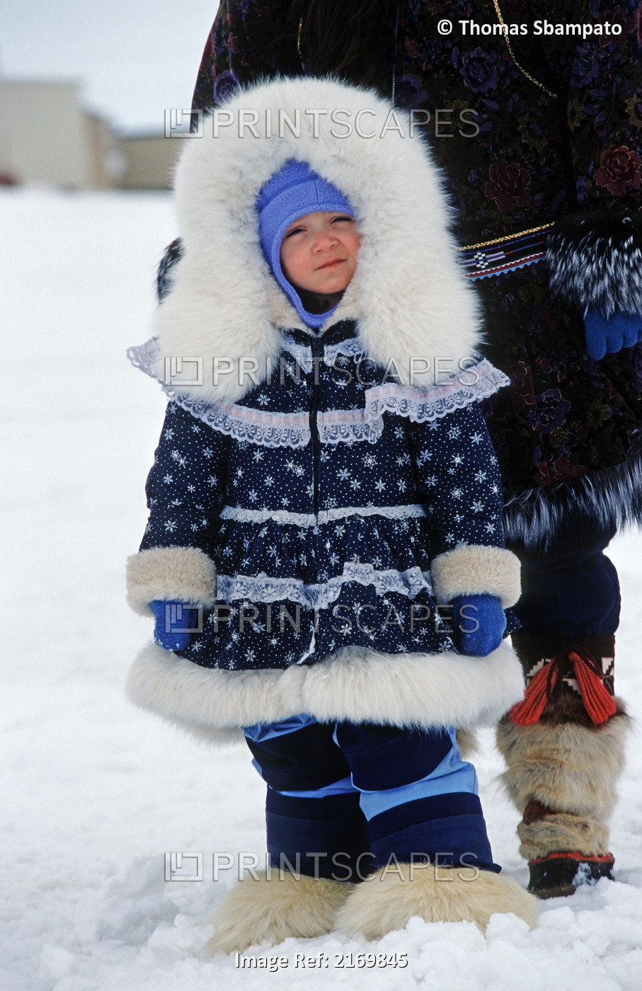 Eskimo Girl With Her Mother In Native Alaskan Village Nuiqsut North Slope Alaska