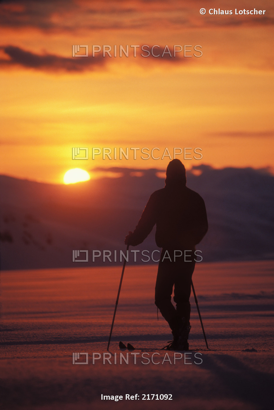 Silhouette Of Cross-Country Skier On Mount Douglas Watching Sunset In Katmai ...