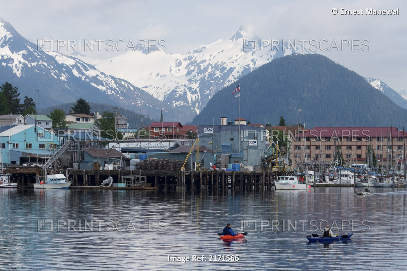 Kayakers In Sitka Sound Between Japonski & Baranof Islands With Sitka In ...