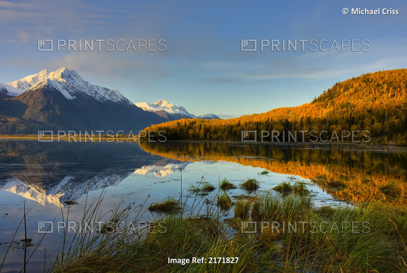 Scenic View Of Pioneer Peak Reflecting In Jim Lake In Mat-Su Valley, Alaska, ...