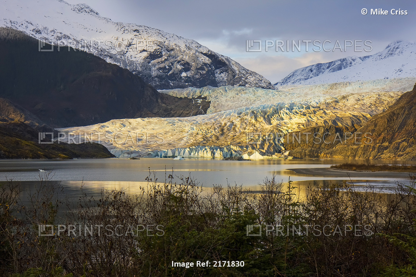 Scenic View Of Mendenhall Glacier Near Juneau, Alaska In Late Autumn, Hdr Image