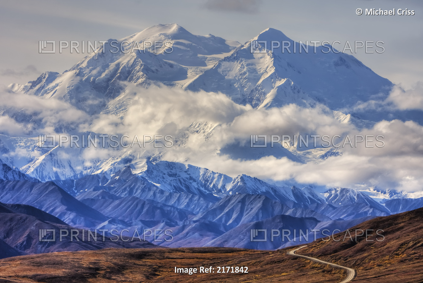 Scenic View Of Mt. Mckinley With Colorful Autumn Tundra And The Park Road In ...
