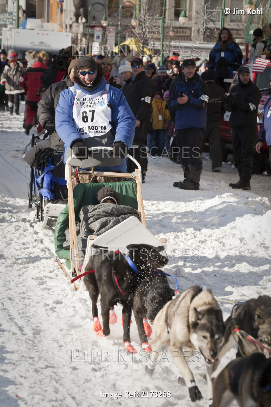 John Baker Leaving The Ceremonial Start Of The 2008 Iditarod Sled Dog Race, ...