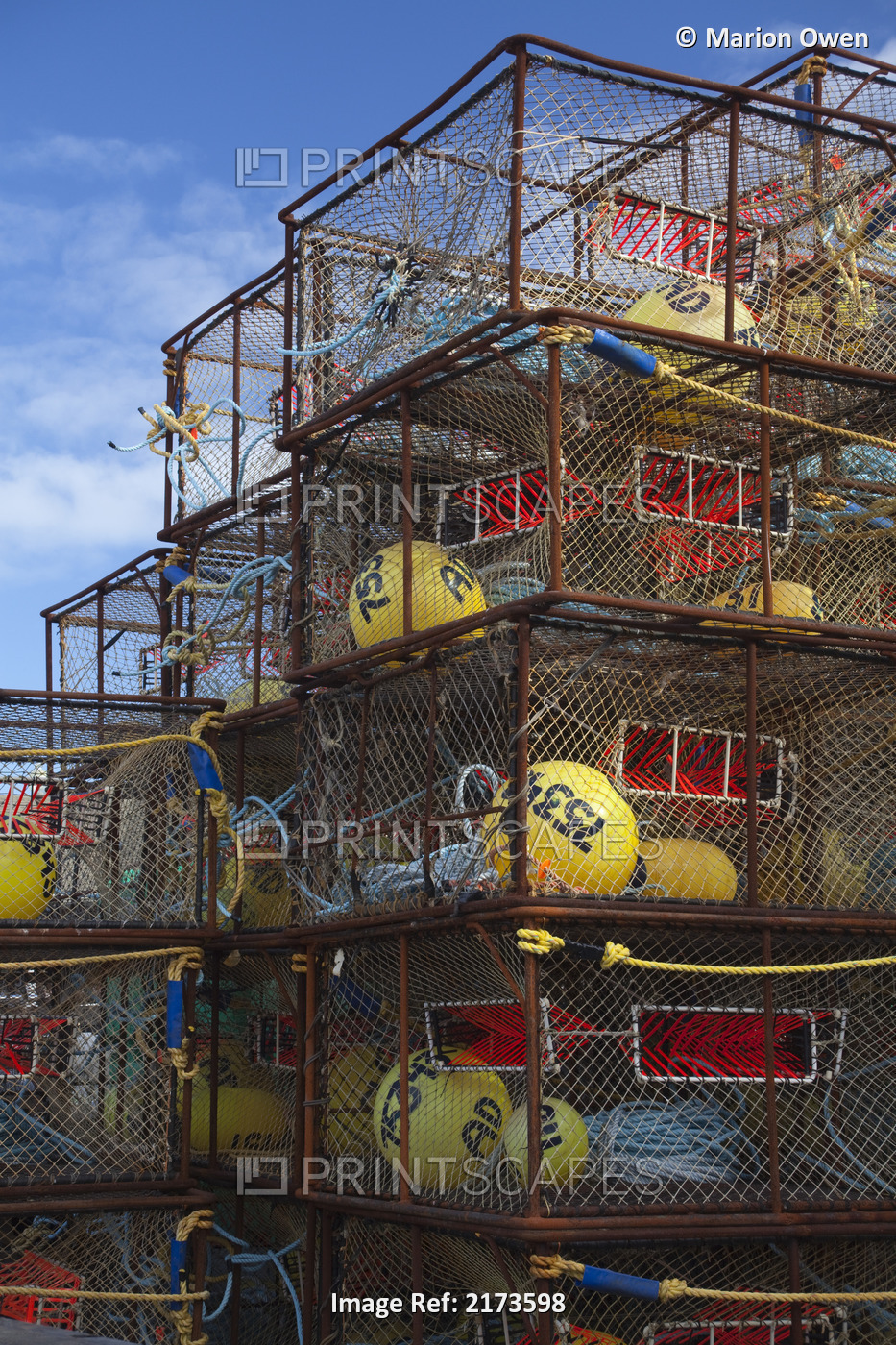 Stack Of Crab Pots Rigged With Orange Triggers For Pacific Cod Fishery And ...
