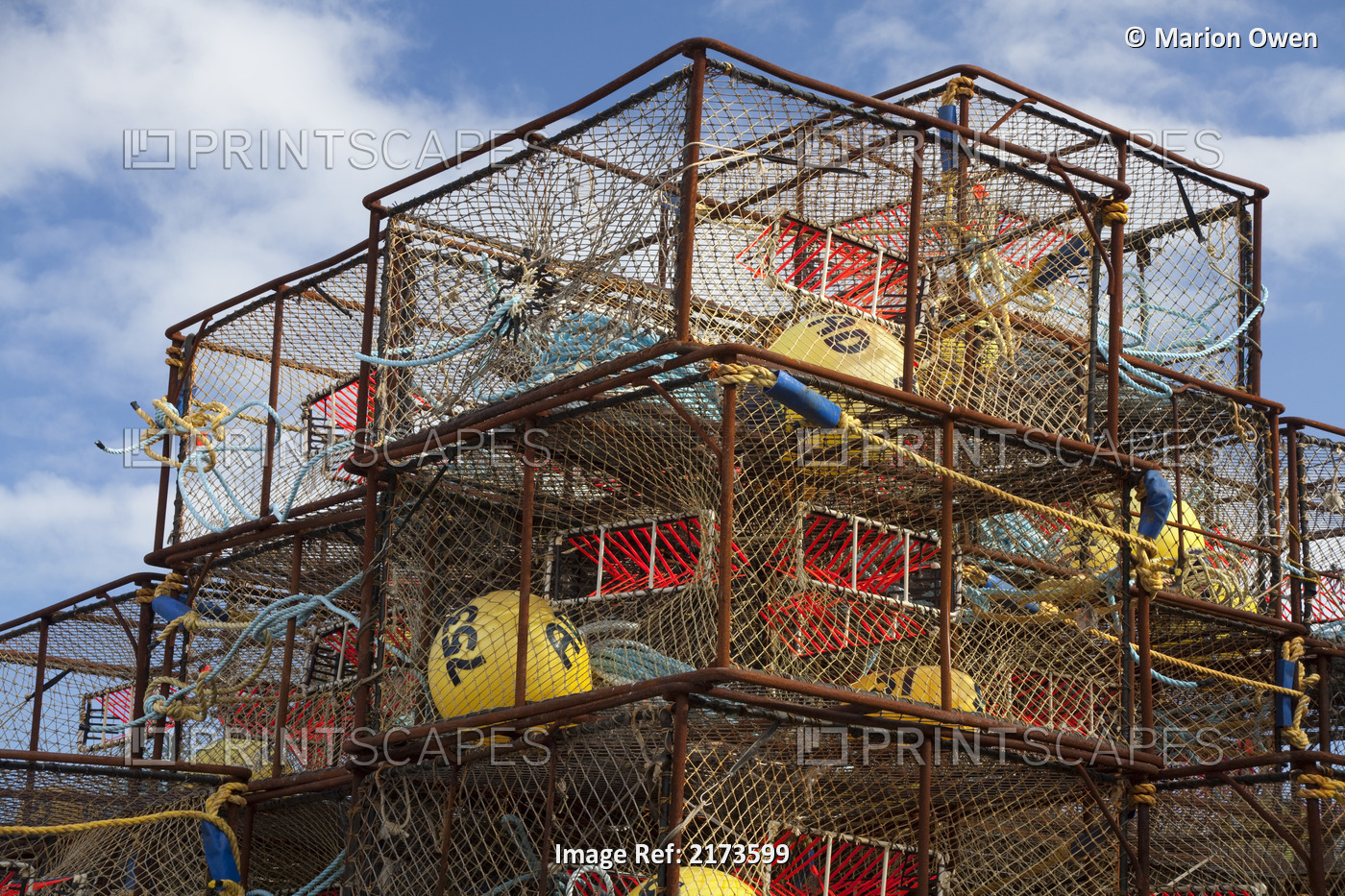 Stack Of Crab Pots Rigged With Orange Triggers For Pacific Cod Fishery And ...