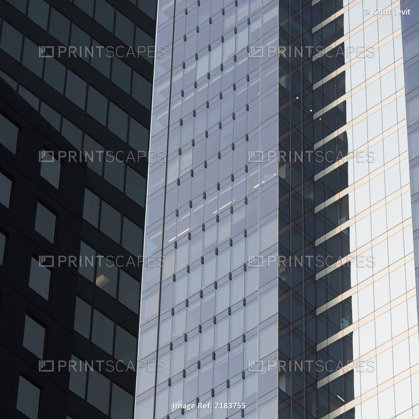 Side of an office towers with glass walls;Chicago illinois united states of ...