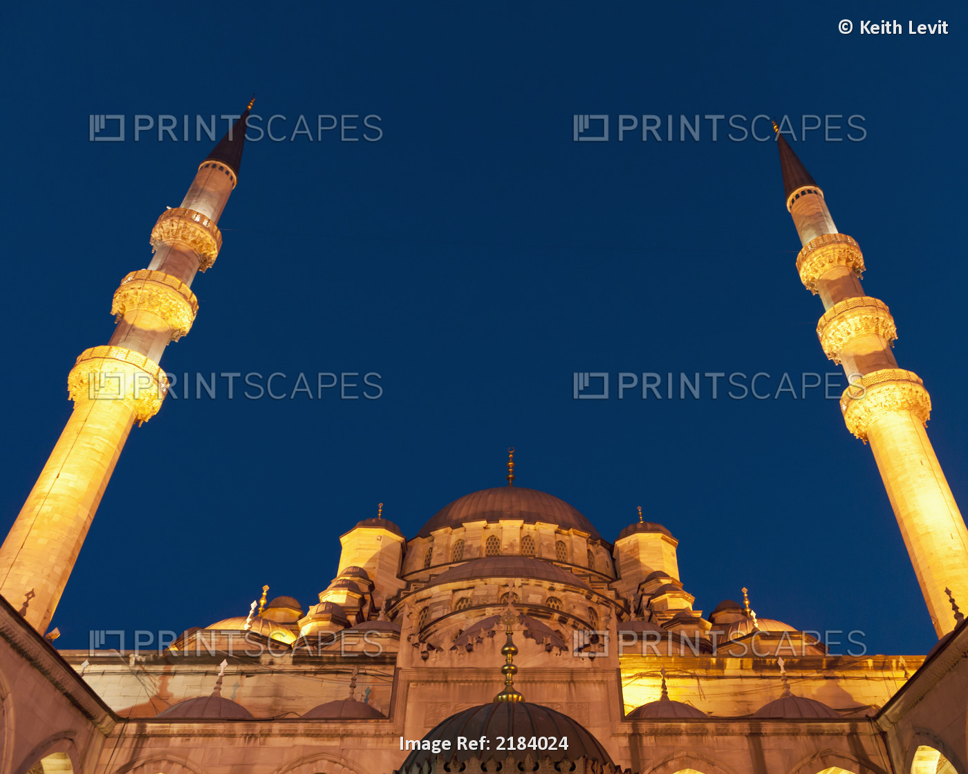 Low angle view of mosque of the valide sultan at night;Istanbul turkey
