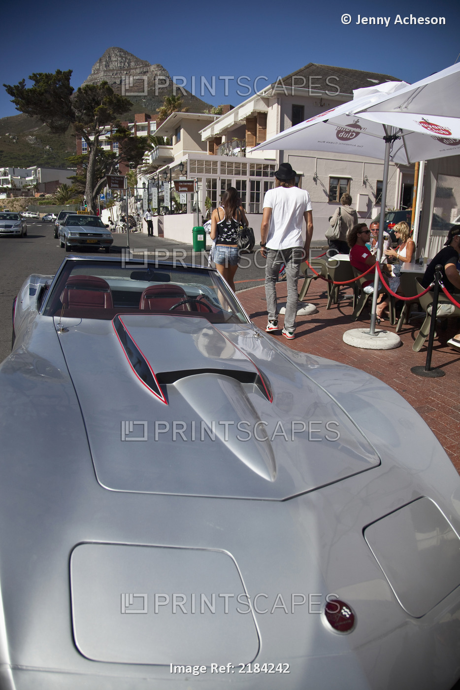 South Africa, Camps Bay; Cape Town, Luxury Car Parked In Front Of Cafe Caprice