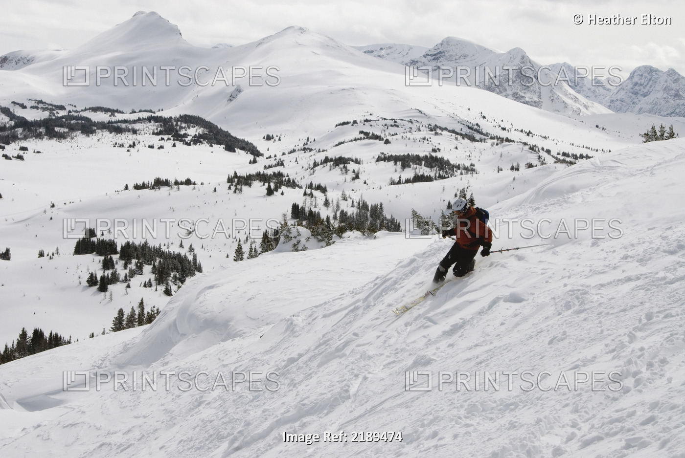 Telemark Skier At Sunshine Village Ski Resort In The Canadian Rockies, Banff, ...