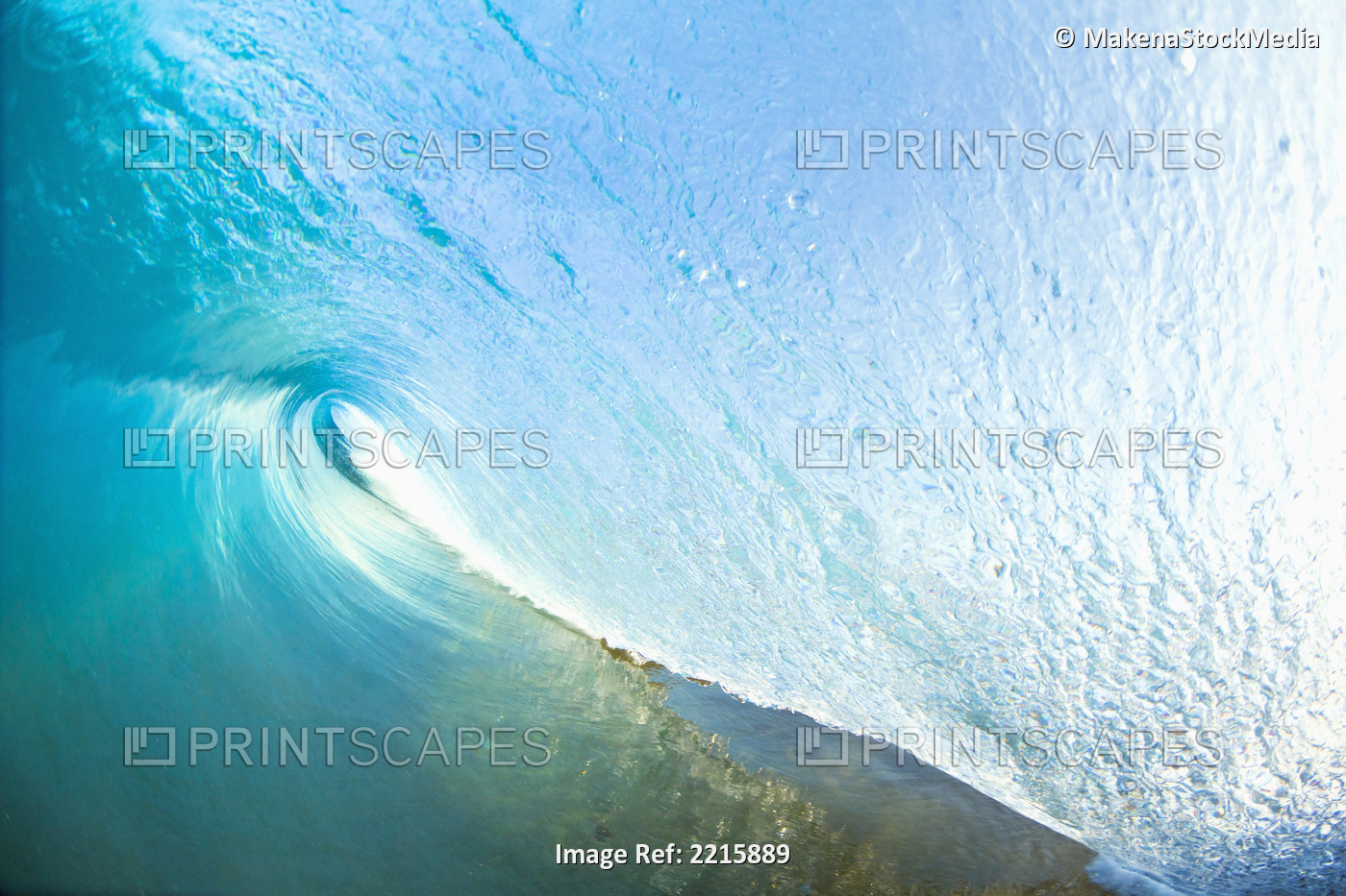 Hawaii, Maui, Makena, Beautiful blue wave breaking at the beach.