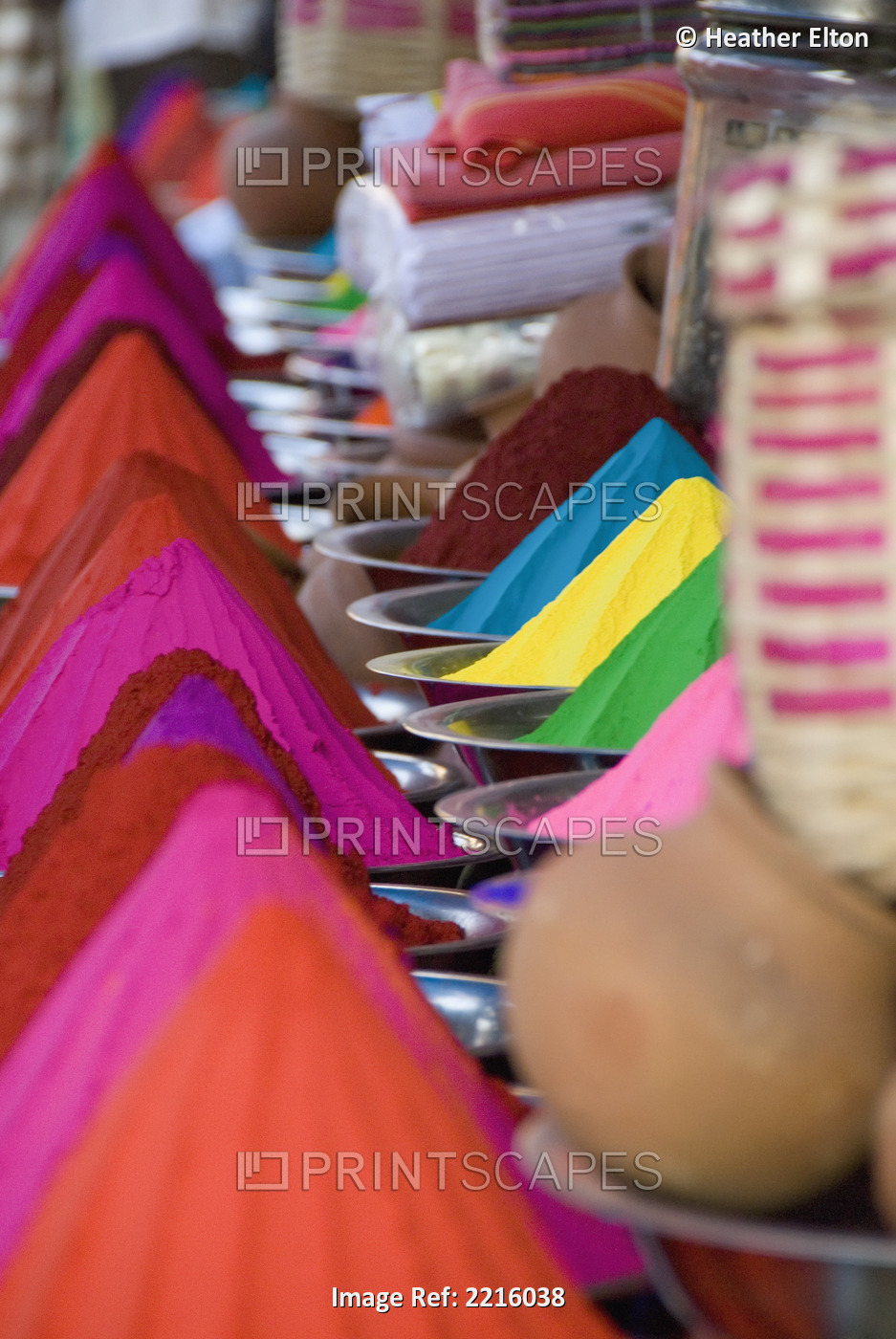 Rows Of Colorful Cone-Shaped Puga Pigment At Devaraja Market In Mysore, ...