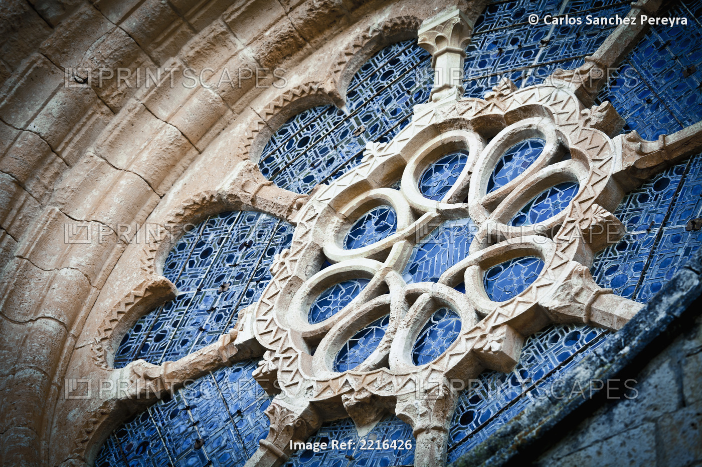 Low angle view of architectural detail in the santes creus monastery part of ...