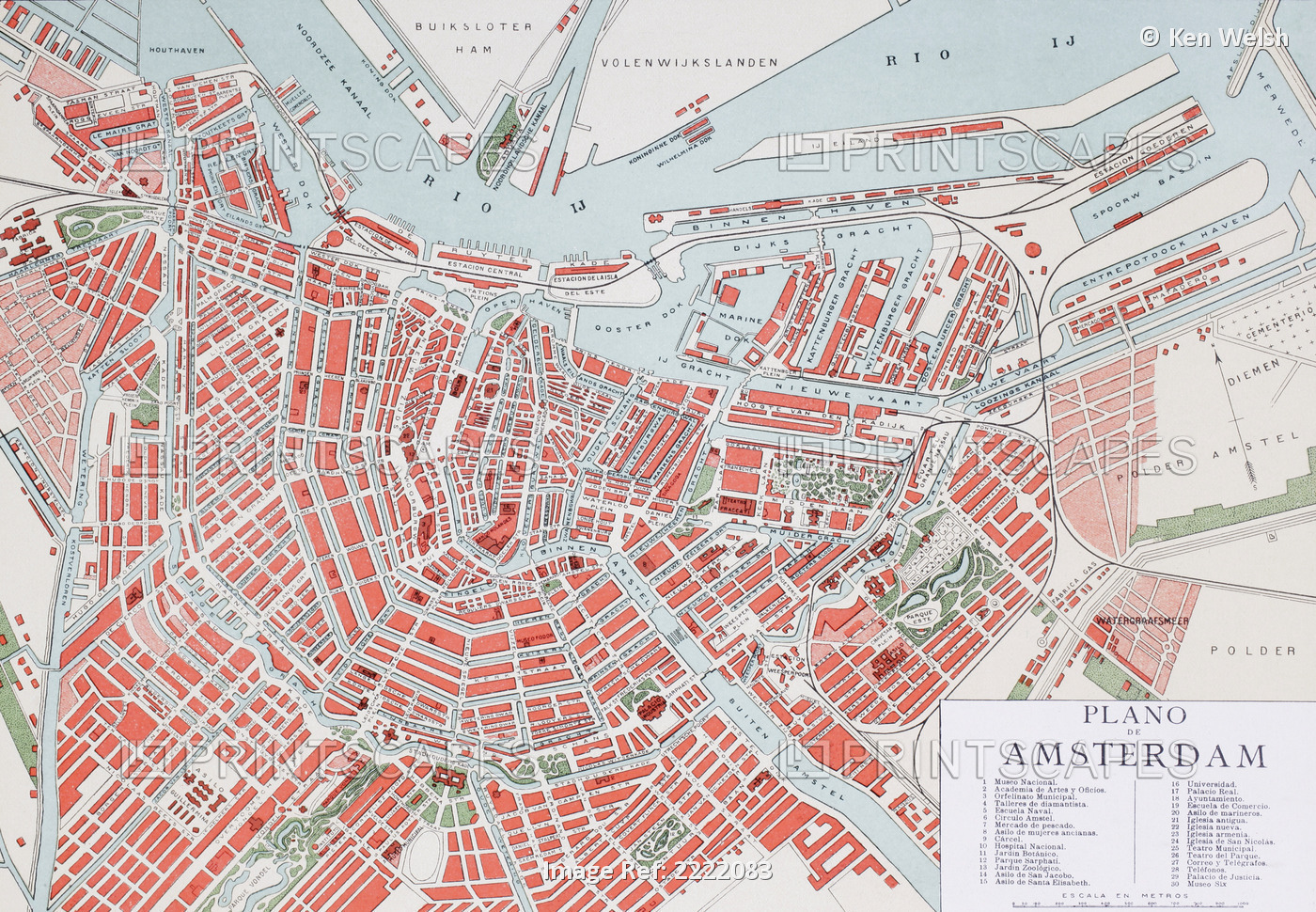 Plan Of Amsterdam, Holland, At The Turn Of The 20Th Century. Map Is Edited In ...