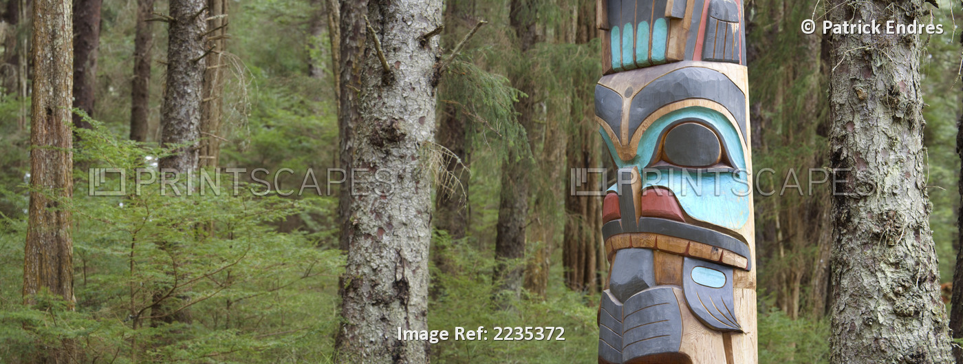 Panoramic View Of Tlingit Totem Pole In Forest Sitka National Historic Park ...
