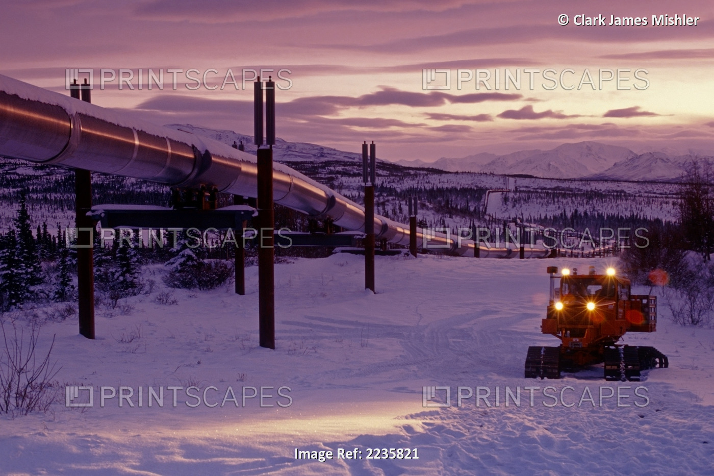 Oil Pipeline Snow Cat Chugach Mtns Southcentral Ak Winter Scenic