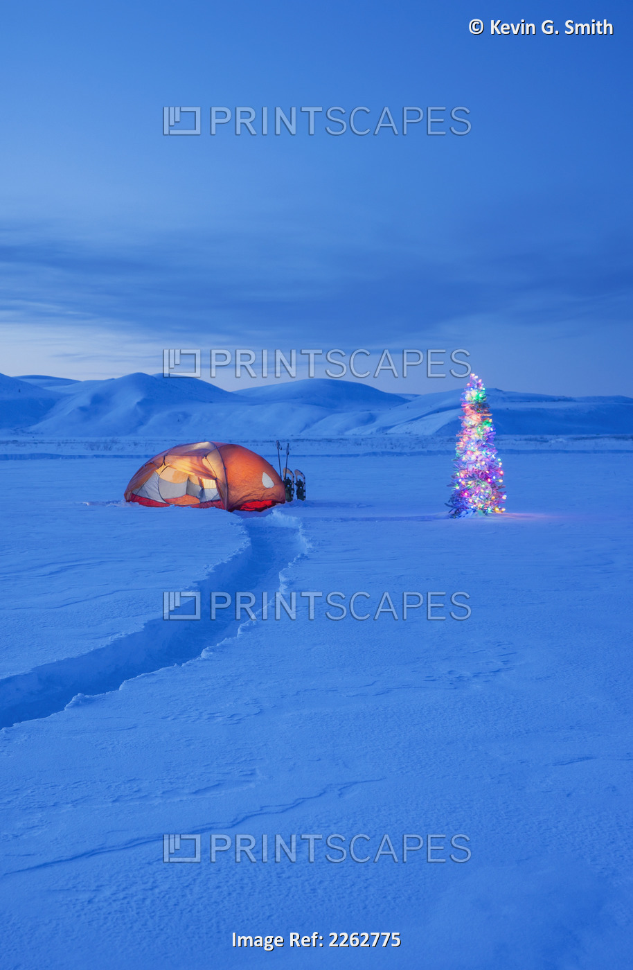 A Path Through The Snow Leads To A Backpacking Tent Lit Up At Dawn With A ...