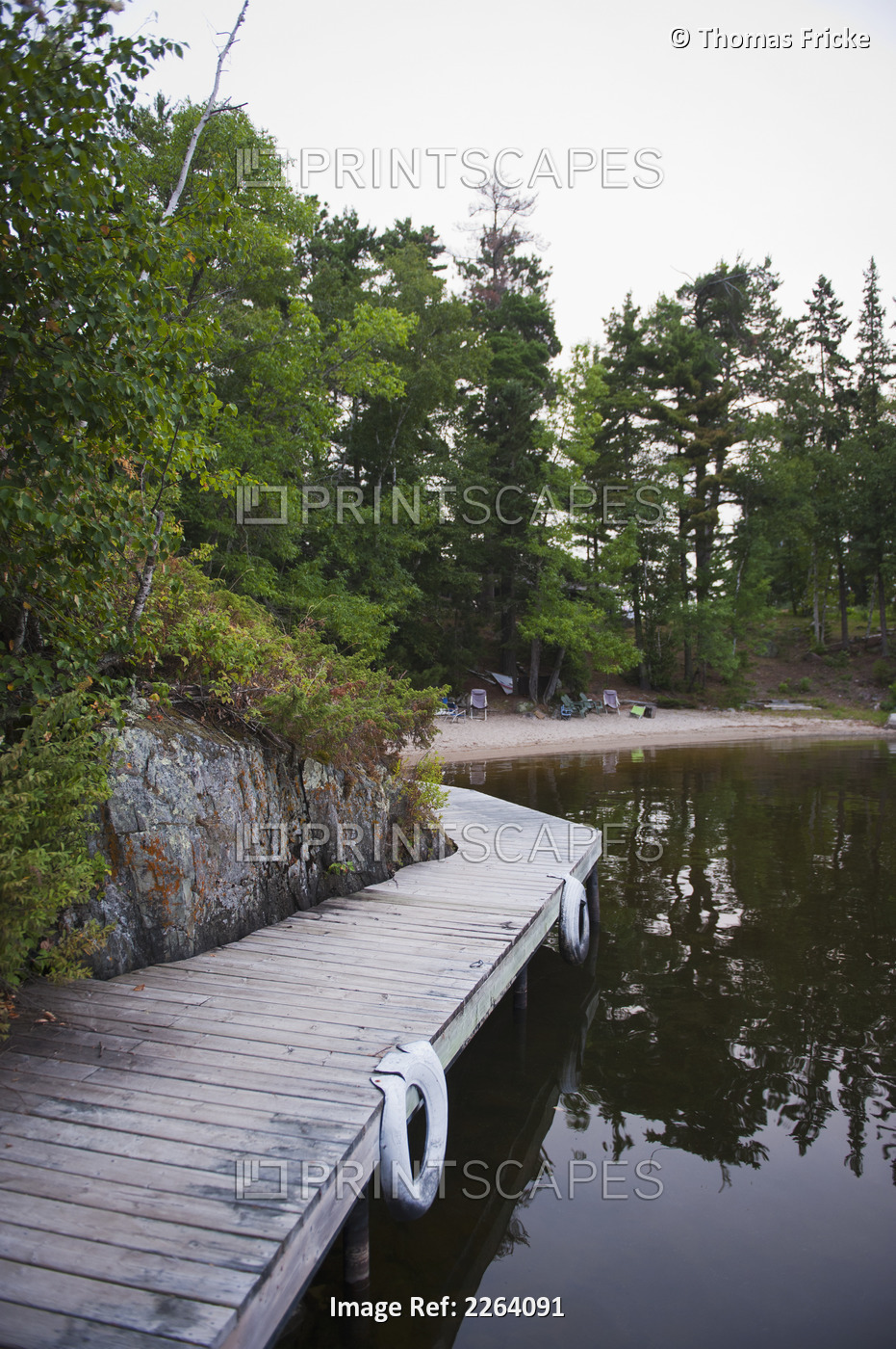 Boardwalk Along A Lake Shoreline; Kenora Ontario Canada