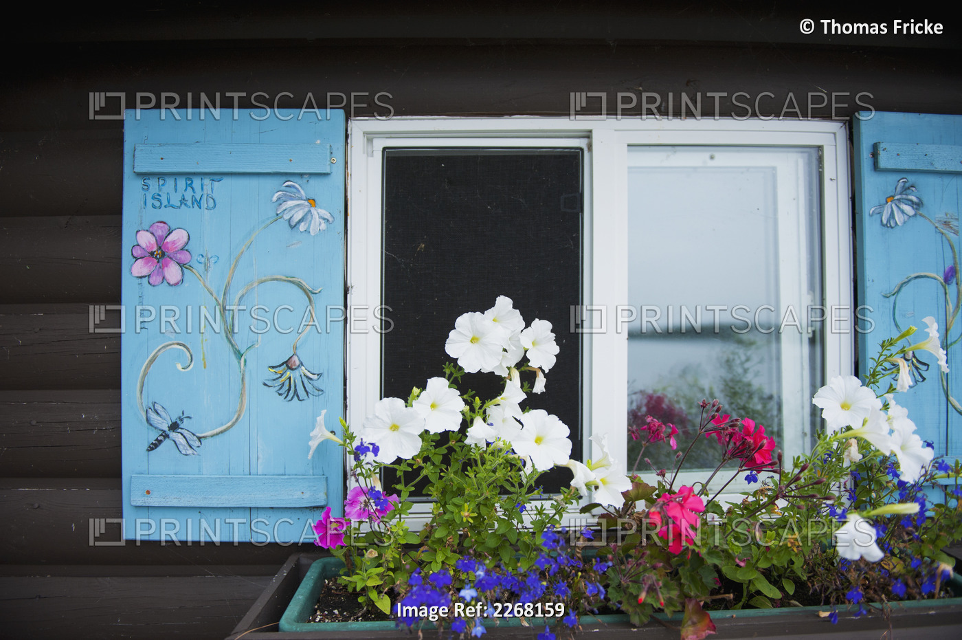 Cabin window with a window flower pot underneath; kenora ontario canada