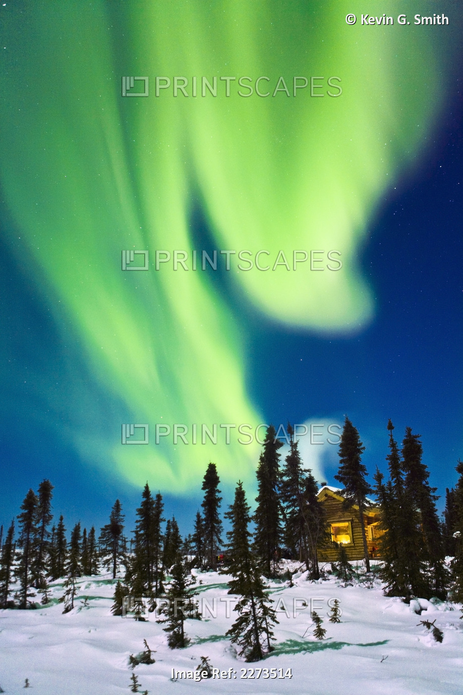 Aurora over cabin at white mountain recreation area in winter; alaska united ...