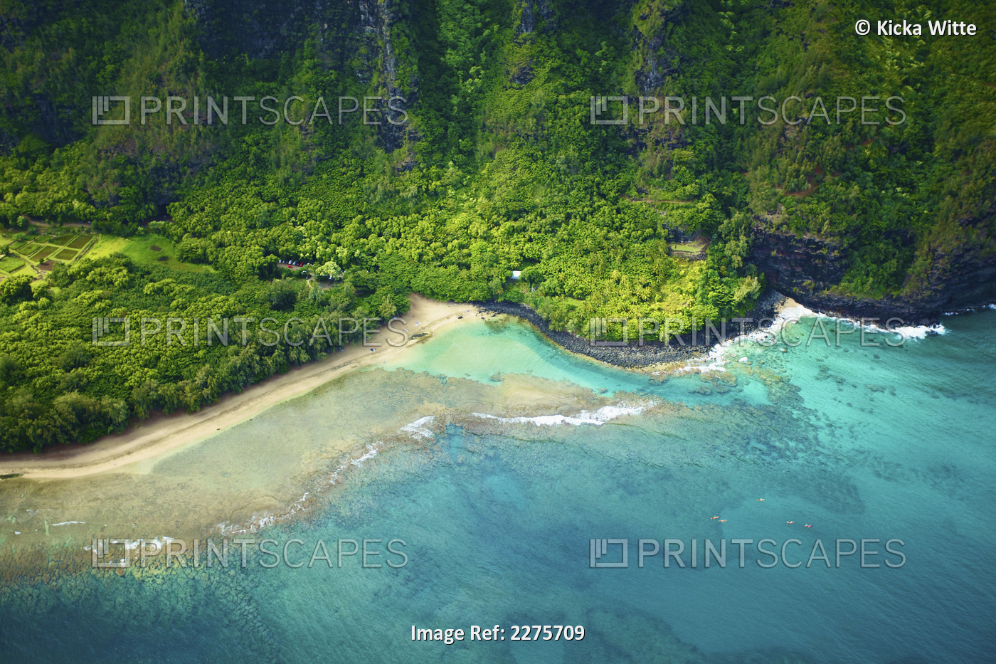 Aerial View Of The Coastline Of An Hawaiian Island; Na Pali Coast Of Kauai, ...
