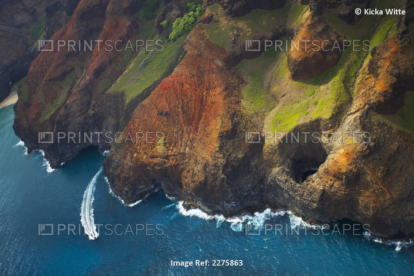 Aerial View Of The Rugged Coastline Along A Hawaiian Island, Na Pali Coast; ...