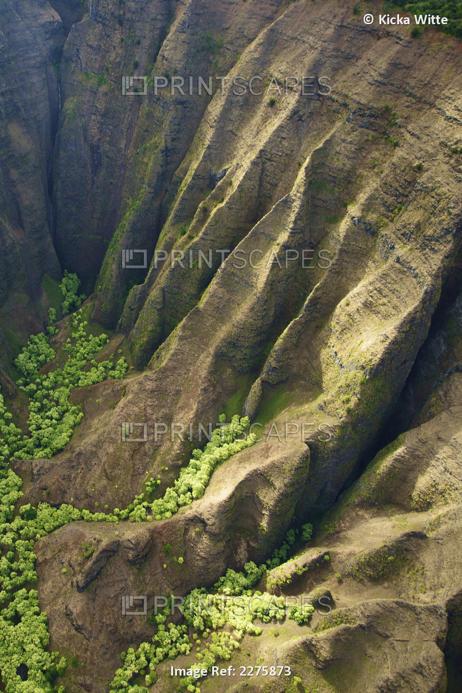 Aerial View Of The Rugged Landscape Along The Coast Of A Hawaiian Island, Na ...