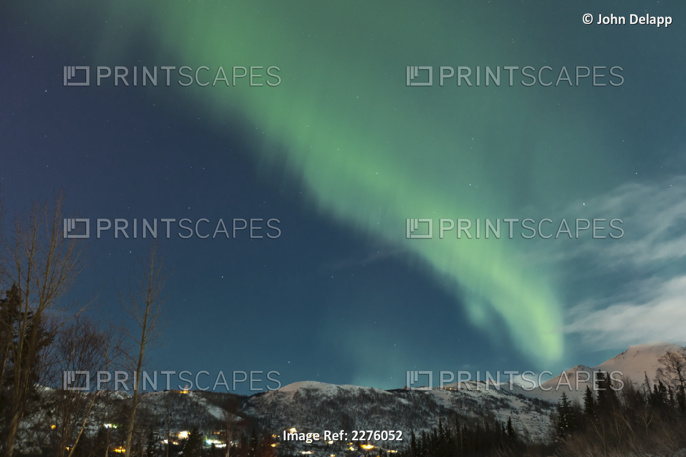 Northern Lights Over The Chugach Mountains; Anchorage Alaska Usa