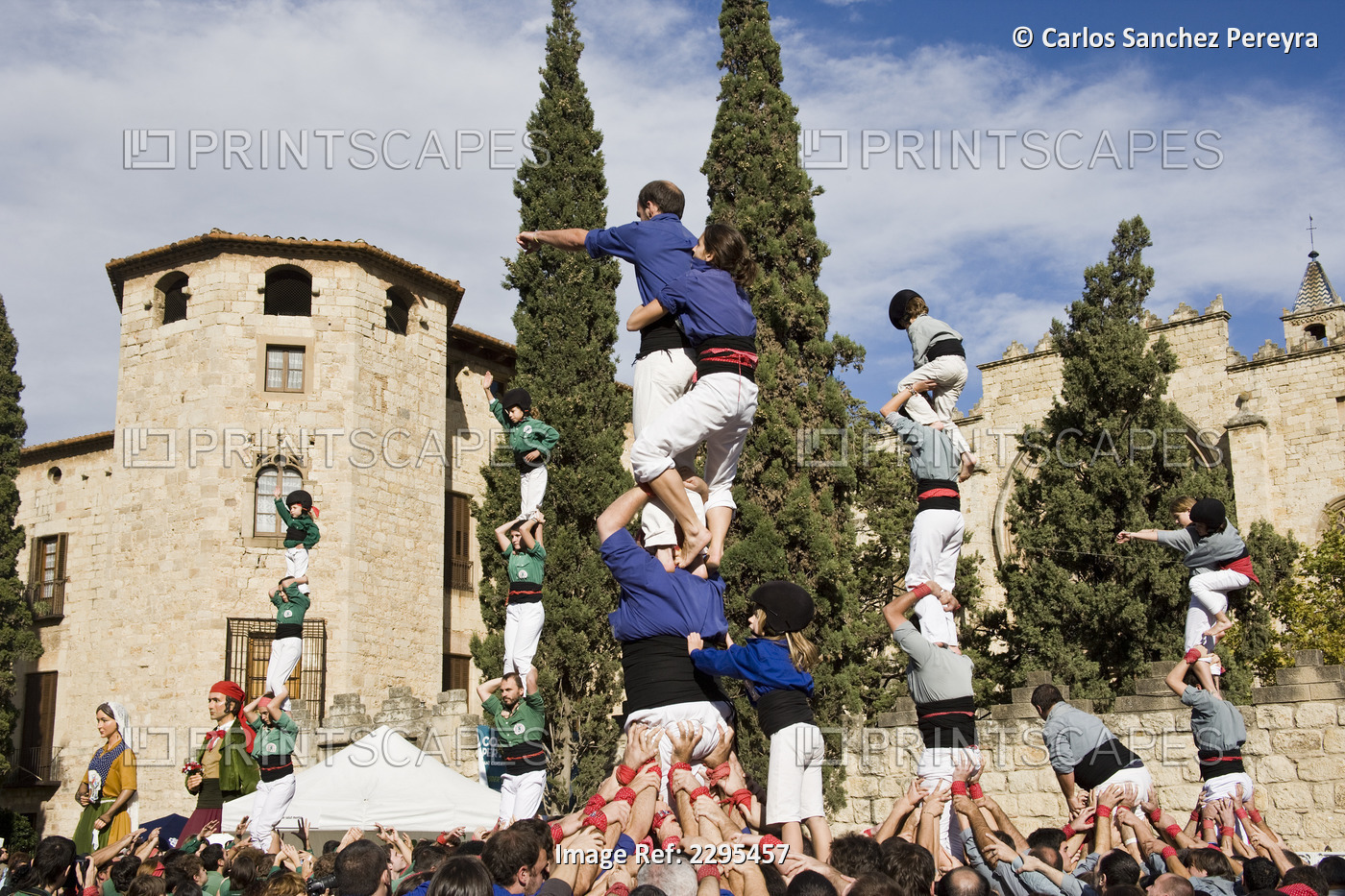 Castellers, Human Towers, In Sant Cugat Del Valles, Near To Barcelona. ...
