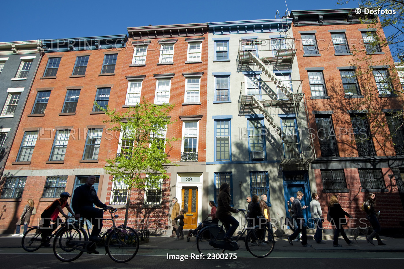 Cycling In Front Of Some Apartments Buildings In The West Village, Manhattan, ...