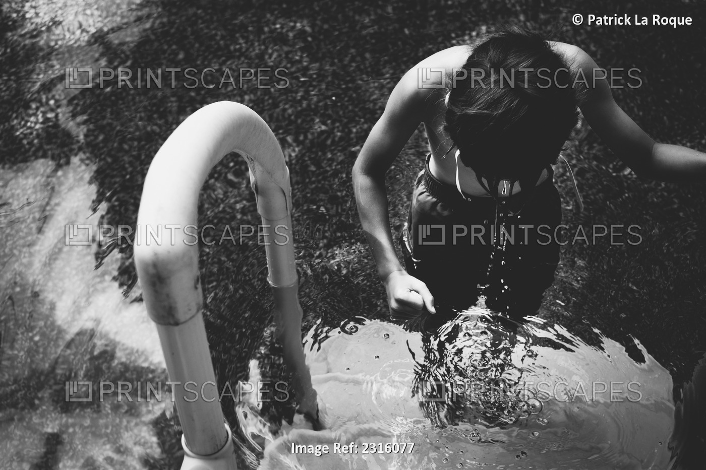 Boy On Swimming Pool Steps Head Down And Dripping Water; Otterburn Park Quebec ...